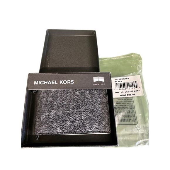 NWT Michael Kor Slim Billfold.  Black with Michael Kor emblem on front & back. - Picture 1 of 6